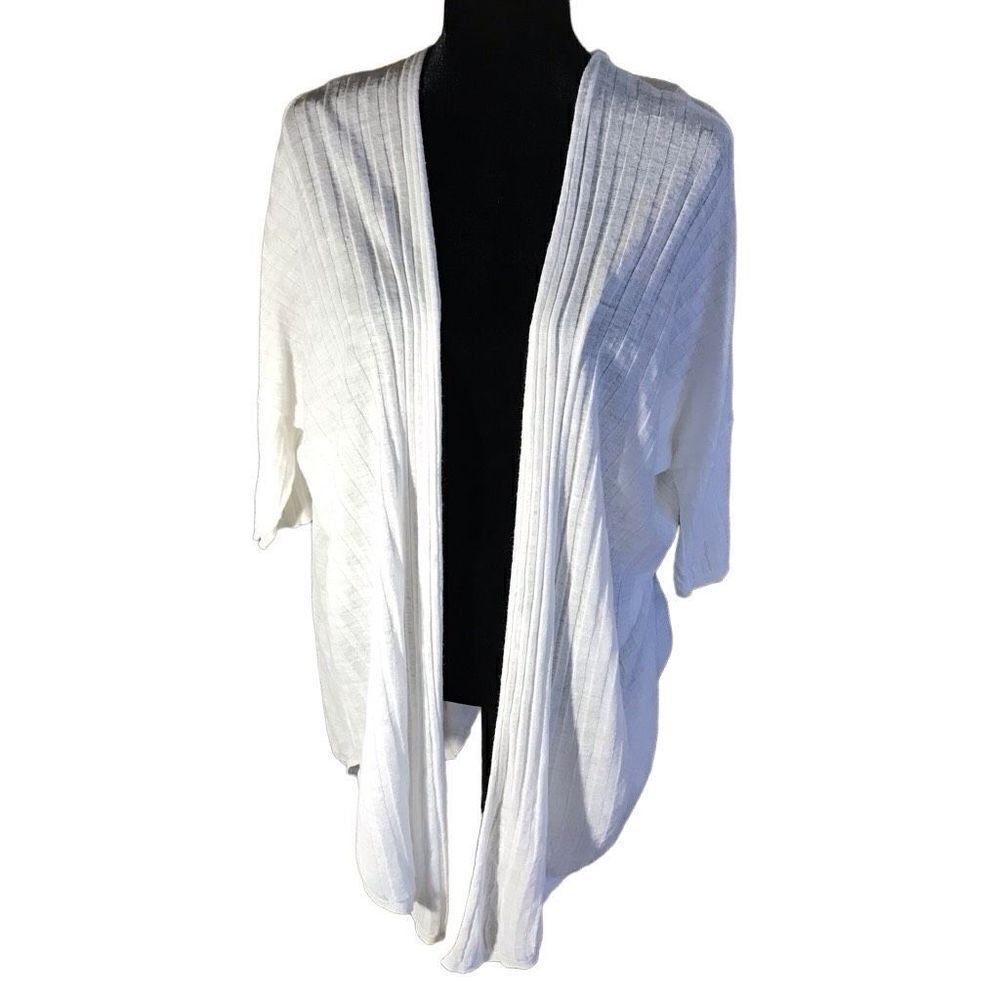 Lane Bryant Sz 14/16 thin white Sweater short sleeve open front midi length